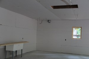 The garage.  The weird spikes coming off the far corner ceiling are for the heater.  The hole in the ceiling leads to attic storage